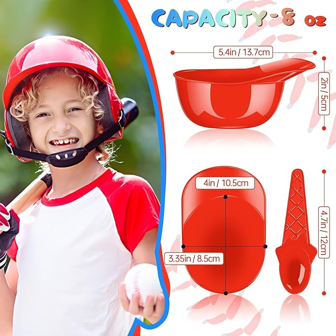 54 Pack Baseball Helmet Ice Cream Bowls, 27pc Spoons and 27pc 8oz Baseball Cap Ice Cream Bowls, Dessert Cups for Party