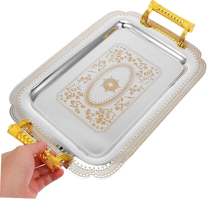 Retro Silver Tray European Style Fruit Serving Tray Double Handle Made for Use