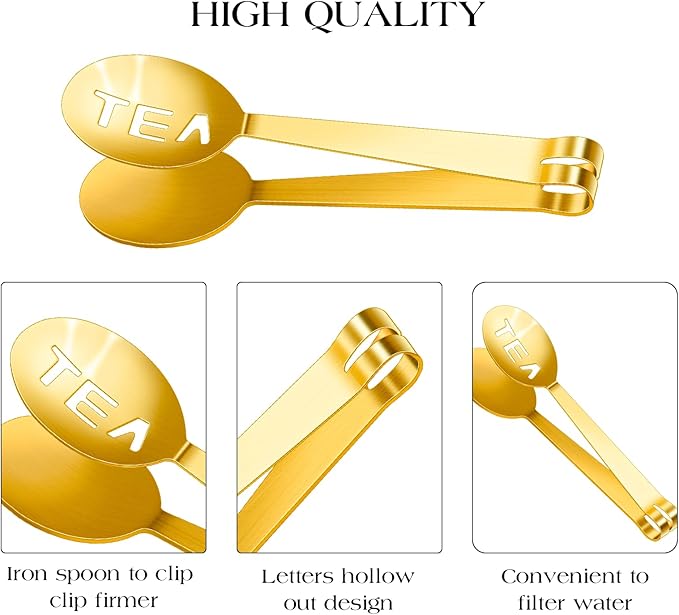 2 Pack Tea Bag Squeezer, Tea Tongs Metal Stainless Steel Squeezer Tongs Teas Filter Spoon Clamp Teas Strainer Holder Clip for Gripping Loosing Leaf,Ice Lemon Slice (Golden and Silver)