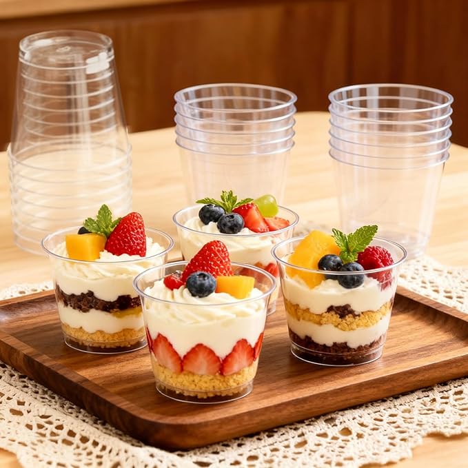 FORBFAN 200 Pcs Plastic Dessert Cups with Spoons, 100 Pcs 6 oz Round Parfait Cups, Appetizer Cups for Desserts, Ice Cream, Puddings, Tasting Party