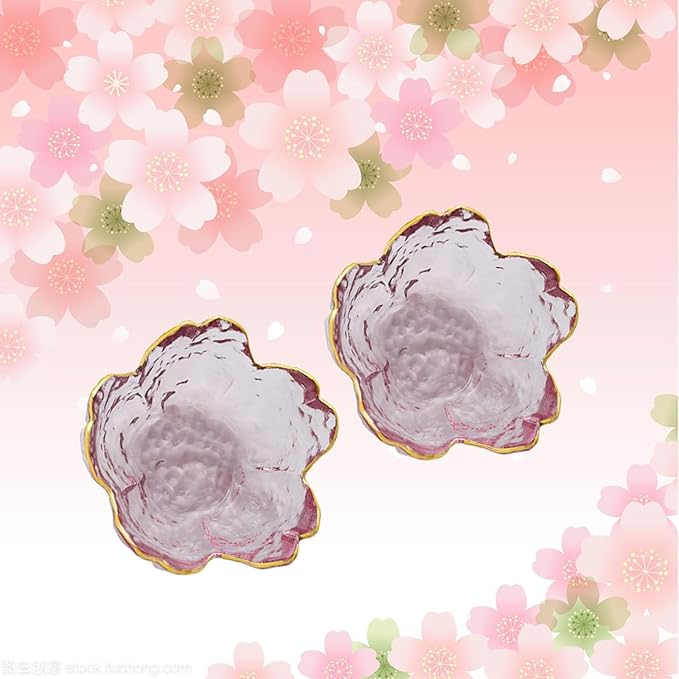 Seasoning bowls with gold rim,6 pcs Pink Cherry Flower Crystal Glass Appetizer Plates dipping bowls ice cream Sushi,pink glass plates mini for charcuterie board (Phnom Penh)