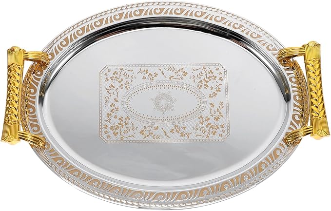 LIFKOME Elegant Oval Serving Tray Metal Snack Fruit Tray Desktop Dried Fruit Plate