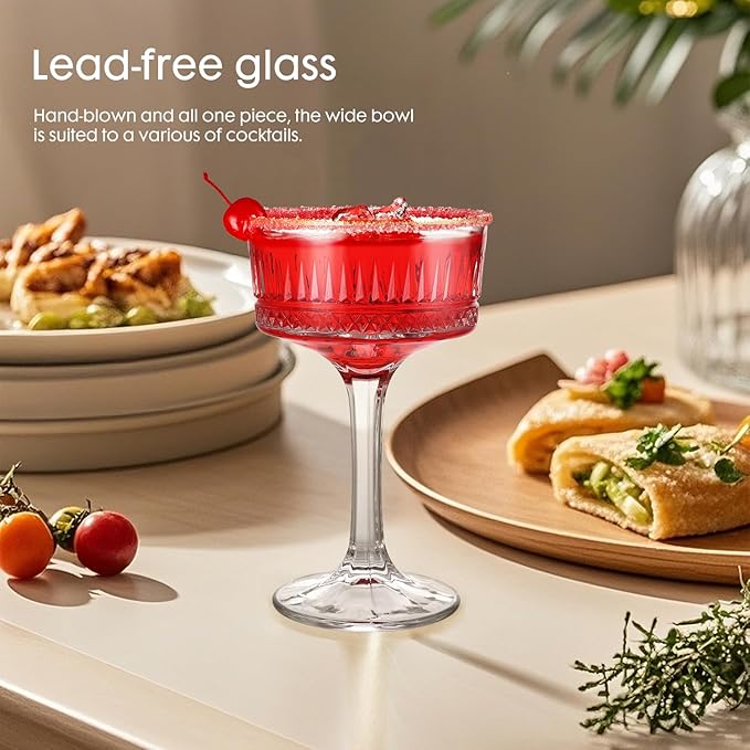 Whisquor 4Pcs Coupe Glasses, 10oz Crystal Martini Glasses with Gold Rim, Vintage Coupe Cocktail Glass, Martini Glassware for Espresso, Champagne, Cosmopolitan, Manhattan