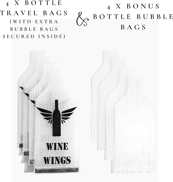 UPGRADED 4 Pack [8 pcs] Reusable Wine Bags for Travel, Leakproof Wine Bottle Protector Sleeves Carrier, Suitcase Airplane Cruise Car, Alcohol Liquor Case