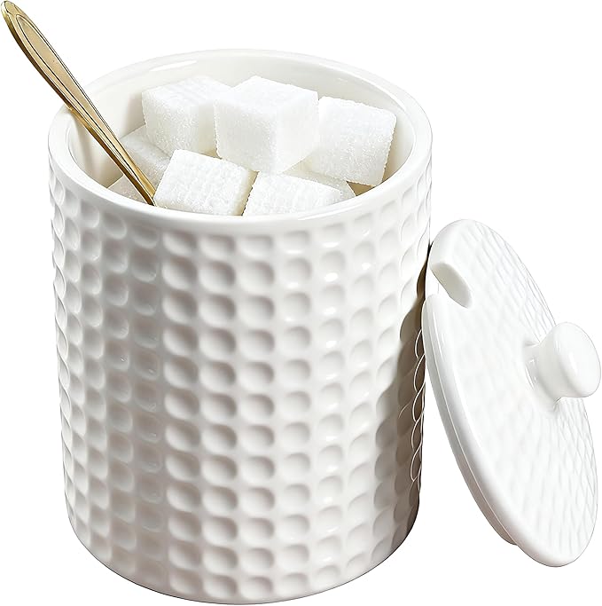Ceramic Sugar Container with Lid & Spoon, 15 oz Sugar Bowl for Coffee Bar & Kitchen, Sugar Jar for Countertop Salt Container
