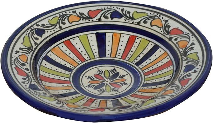 Ceramic Plates Moroccan Handmade Appetizer Tapas Serving Decorative 8 inches Round Multicolored