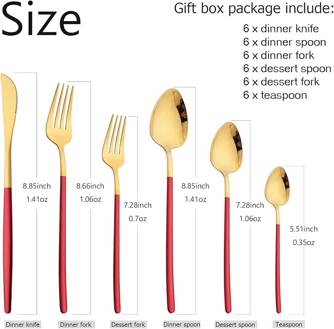 36pcs Silverware Set, 18/10 Stainless Steel Serving Flatware With Curved Handle For 6, Durable Eating Utensils For Home Entertaining, Mirror Polished (Red Gold)