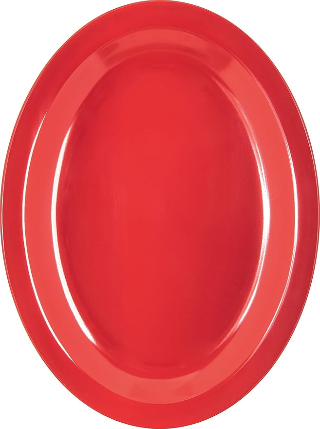 Carlisle FoodService Products Kingline Plastic Oval Platter Oval Tray for Home and Restaurant, Melamine, 12 x 9 Inches, Red