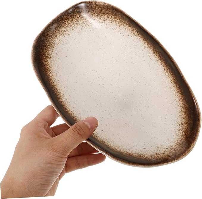 STOBAZA Irregular Fish Plate Ceramic Serving Platter with Foot Japanese Style Vintage Dish Unique Restaurant Dinnerware for Curry and Vegetables Creative Food Holder