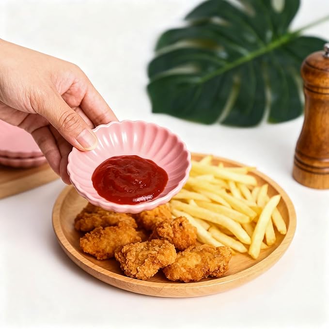 Gaolinci 3.5 Inches Flower Shape Ceramic Sauce Dish,Mini Side Seasoning Dish,Snack Serving Dishes,Porcelain Small Saucer Set(Set of 4)