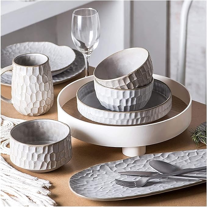 Dinnerware Sets Dish Set,Ceramics Dinner Sets,39 Pieces White Cereal Bowl Steak Plate | Nordic Style Porcelain for Family Gathering,