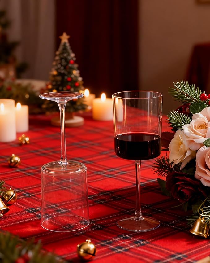 Ciaell 12 Pack Clear Plastic Wine Glasses - 10 Oz Disposable Wine Glasses with Stem for Parties & Weddings & Poolside & Outdoors & Camping