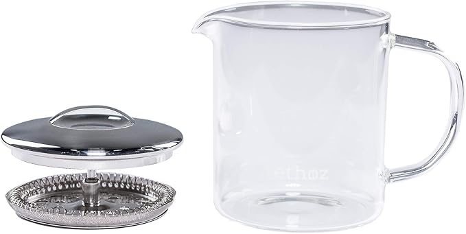 ethoz® Glass Tea Brewer – Premium Loose-Leaf Infuser, Borosilicate Chamber, Stainless Steel Strainer, 14 fl.oz. / 400 mL, Minimalist Design, Sustainable & Easy to Clean