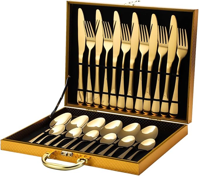 Kitchen Utensils Set, Spoons And Forks Set Flatware Serving Set, Utensil Set, Cutlery Set for Home Restaurant (Gold)