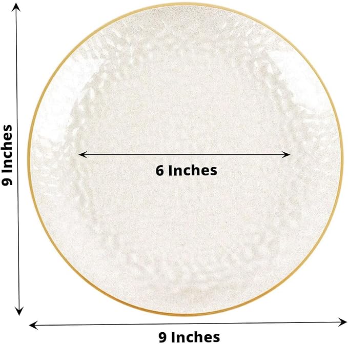 Efavormart 10 Pack Gold Glitter Clear Hammered Plastic Dinner Plates, Round Disposable Party Plates With Gold Rim - 9"