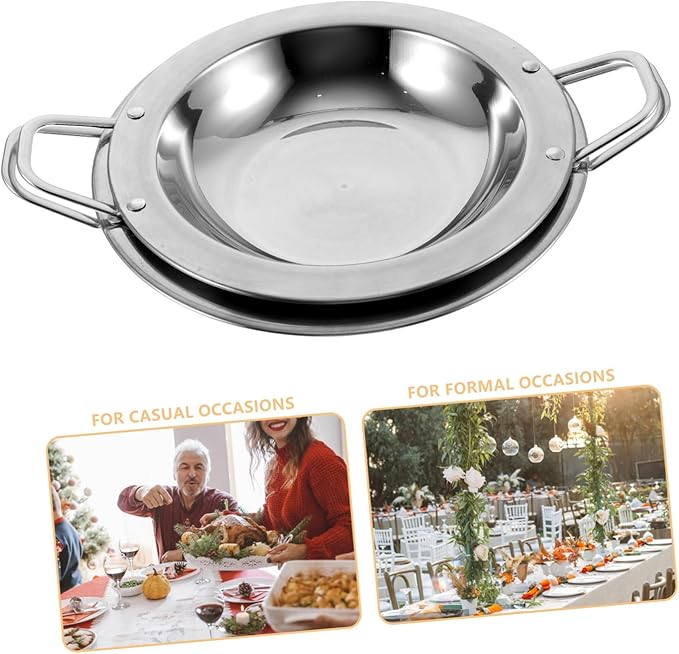 Luxshiny 2pcs Stainless Steel Round Serving Trays Handles Multi-Use Snack Dishes for Home and Restaurant Sturdy Kitchen Serving Plates for Appetizers and Desserts