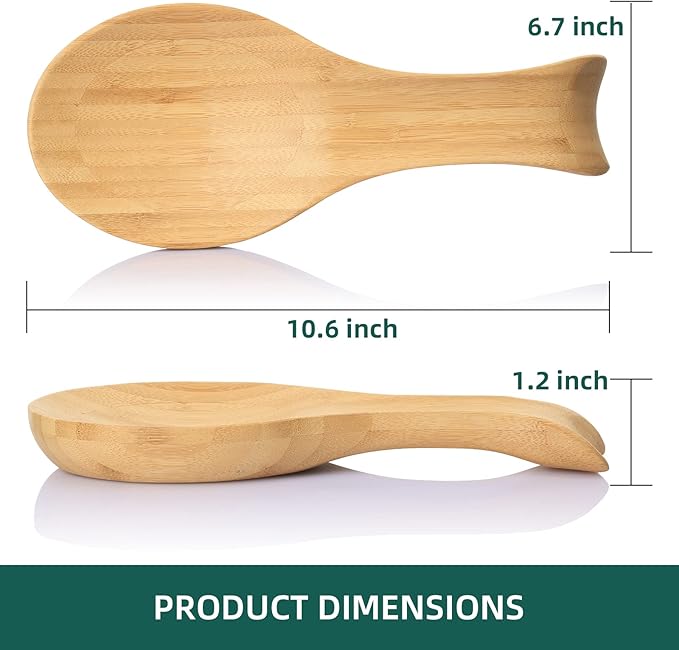 Spoon Rest for Stove Top, Bamboo Wood Spoon Holder for Kitchen Counter, Perfect Larger Utensil Rest for Spatula, Spoon or Tong, Modern, Rustic & Smooth Spoon Rest as a Dining Table Decor 10.6" x 6.7"