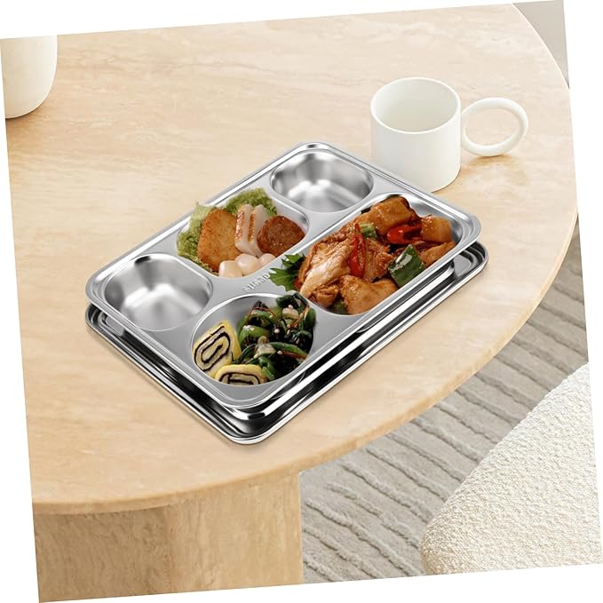 VALICLUD 1Set Stainless Steel Divided Plate Compartment Food Serving Tray for Home Restaurant Material Design for Lunch Snacks