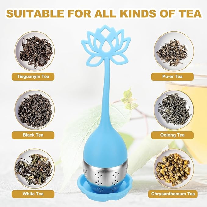 uxcell 2 Pcs Lotus Tea Infuser, Stainless Steel Loose Leaf Tea Steeper Filter with Silicone Handle Reusable Coarse Pores Mesh Strainer Diffuser for Teacups Teapots Mugs, Blue