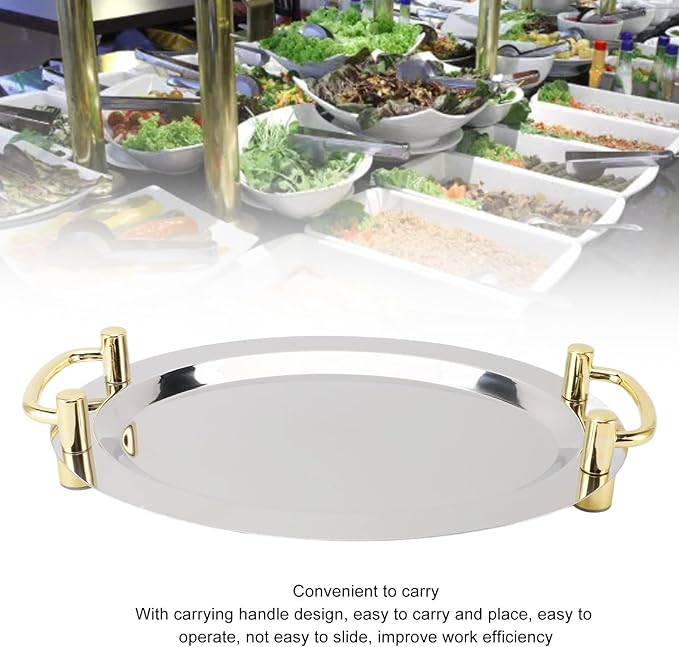 Stainless Steel Serving Tray, Multifunction Portable Metal Serving Tray with Handle, Buffet Serving Snack Tray for Coffee, Desserts, Cakes, (Rectangle Shape with