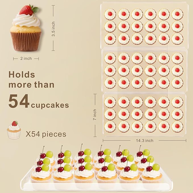 Acrylic Dessert Table Display Set 2025 New Updated, Cupcake Stand 3 in 1 Tier Thickened Serving Tray for Cookies, Fruits, Veggies, Sweet Treats, Wedding Parties (Rectangular)