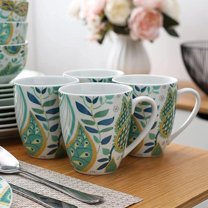 Porcelain Dinnerware Sets Plates and Bowls Sets 32-Piece Porcelain Ceramic Tableware Dinner Set with Dinner Plate, Dessert Plate, Cereal Bowl, 380ml Mug Service