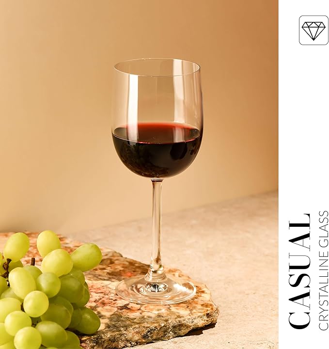 Krosno White & Red Wine Glasses GEMA | Set of 6 | 11.5 oz | For Home, Restaurant and Parties | Dishwasher Safe | Lead-Free Crystal Glass