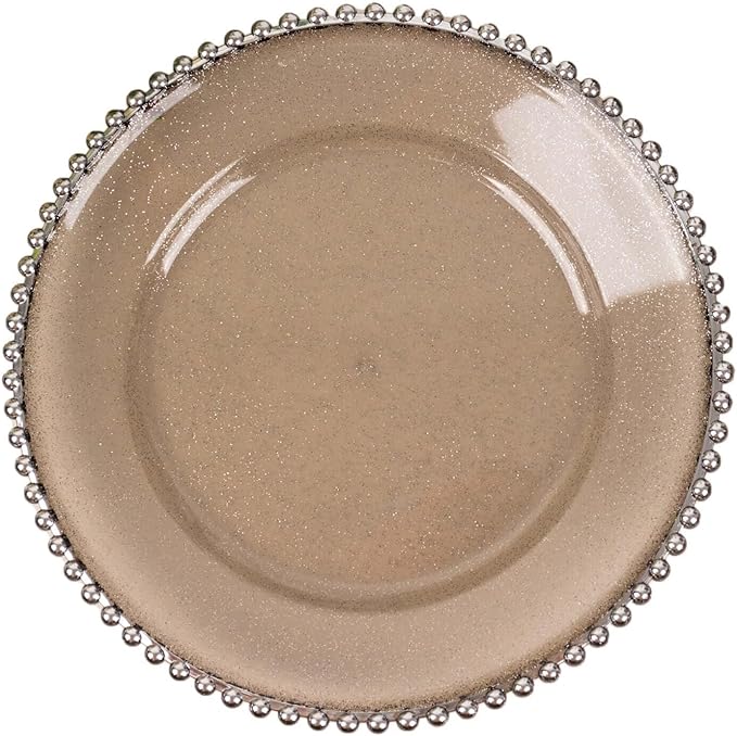 Efavormart 6 Pack | 12" Black/Silver Glitter Acrylic Plastic Charger Plates With Beaded Rim