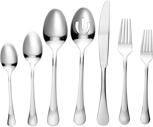 Lorren Home Trends 62 Piece Stainless Steel Flatware Set, Service for 12, Dishwasher Safe