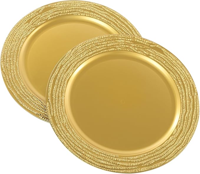 100 Pack Gold Chargers for Finner Plates, 13 Inch Plastic Round Bright Charger Plates Bulk, Wedding Decoration for Table Setting Wedding Party Event Tabletop (Gold)