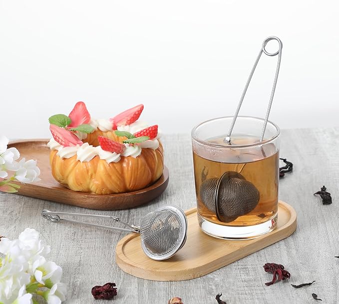 20 Pcs Stainless Steel Snap Ball Tea Strainer, Fine Mesh Tea Infuser Filter with Handle, Round, Silver