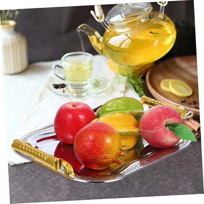 Rectangular Serving Tray with Handles 304 Stainless Steel Snack Platter for Parties Coffee Table and Restaurant Use Sturdy Beverage Serving Tray with Non-Slip Design
