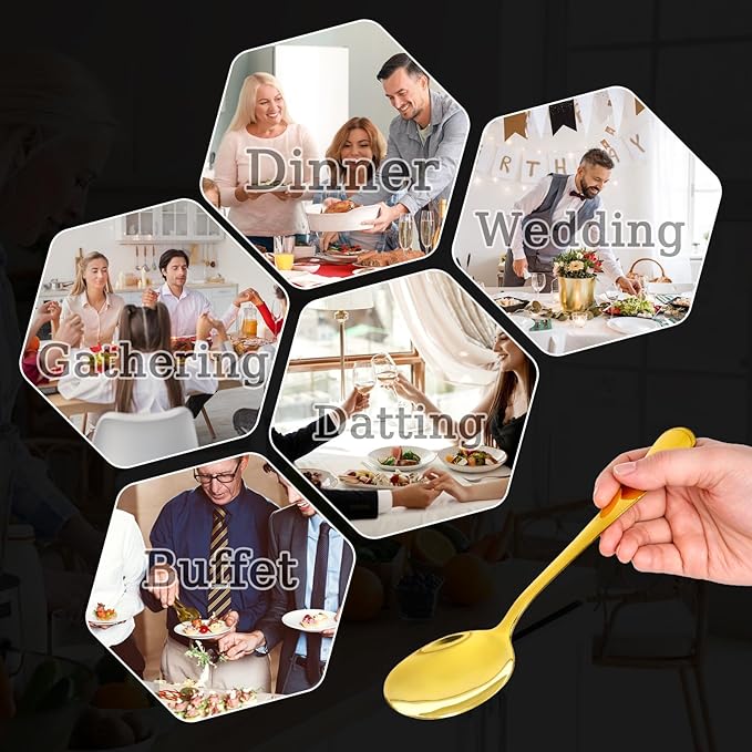 20 Pcs Gold Serving Utensils, Stainless Steel Serving Utensil Set Included Spoons Forks Tongs Slotted Spoon Ladle Cake Server for Kitchen Catering Banquet Wedding Buffet Party