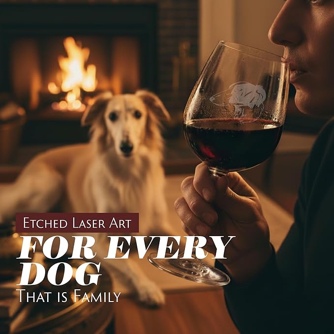 Etched Laser Art Personalized Dog Themed Etched Wine Glass - Custom Dog Breed Wine Glasses, Ideal for Pet Lovers, Unique & Personalized Birthday Gift for Men & Women - Silken Windhound, 12.75 oz