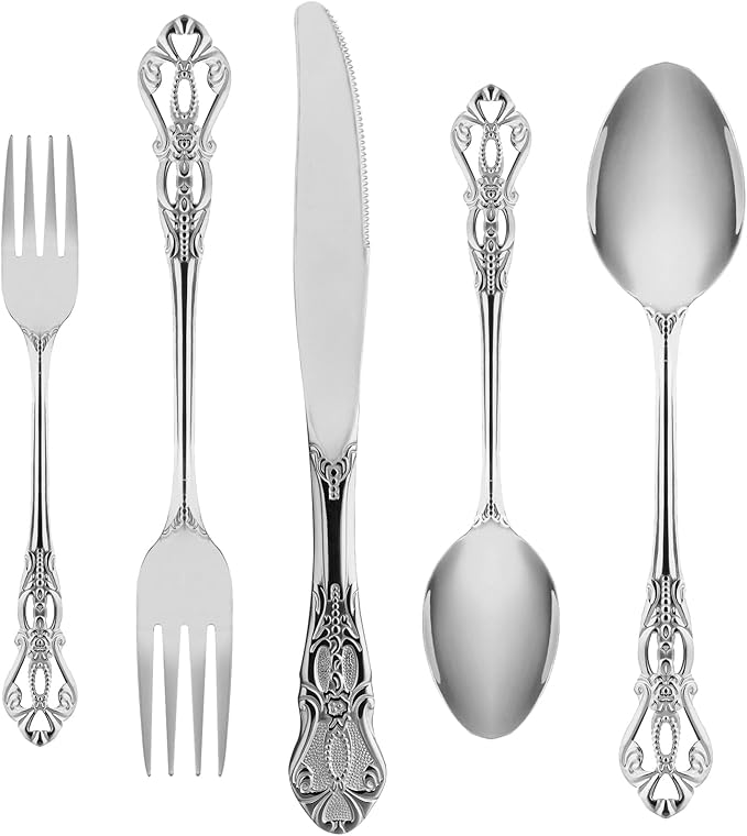 Silverware Set for 4, Stainless Steel Gorgeous Retro Royal Flatware Set, 20-Pieces Cutlery Tableware set, Kitchen utensils set Include Spoons And Forks Set, Mirror Finish, Dishwasher Safe