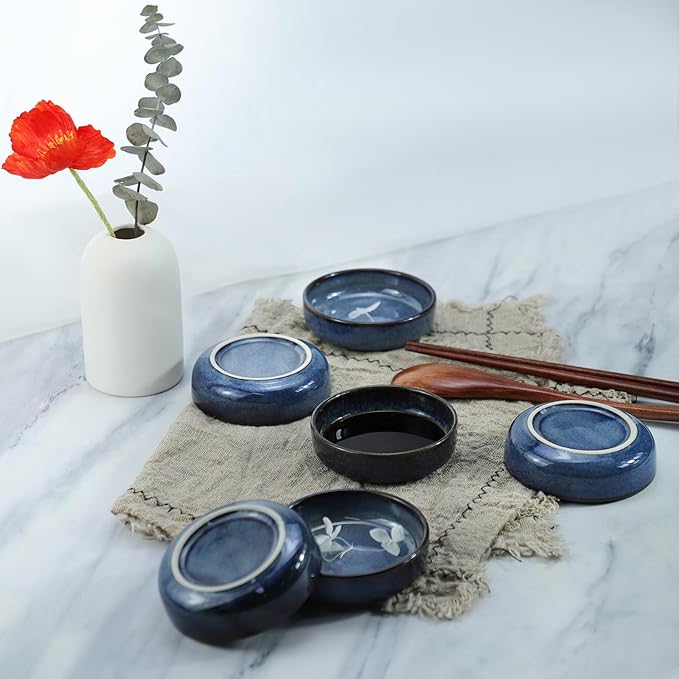 Colias Wing 3.5 Inch Vintage Style Kiln Glazed Ceramic Side Dishes - Korean Bowls - Set of 6
