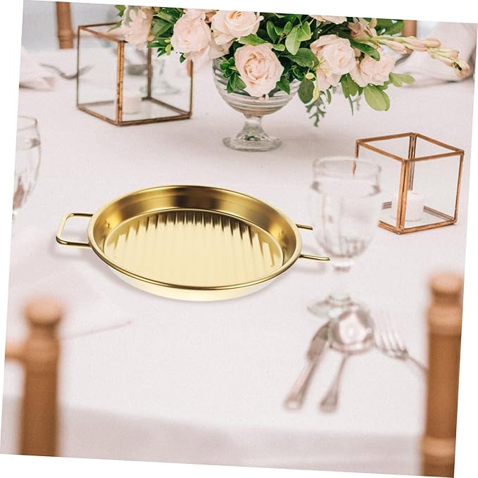 PRETYZOOM Gold Serving Tray Metal Snack Plate Lids Cooking Tray for Fried Chicken Snack Serving Dish Handle