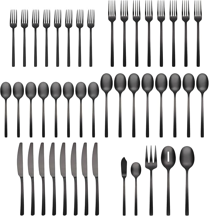 Cambridge 286645CKW13DS Beacon Black Satin 45-Piece Flatware Set