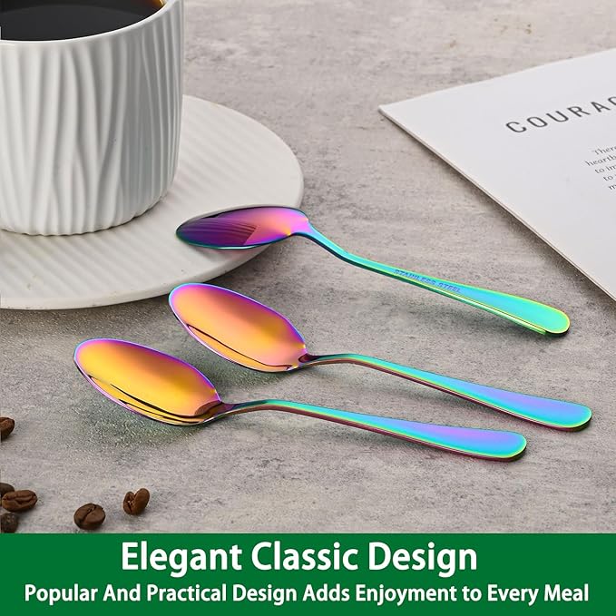 4.7 Inch Coffee Spoon,Set Of 8 Stainless Steel Colorful Espresso Spoon,Rainbow Tea Spoons,Cute Multicolored Mini Spoons For Dessert,Caviar,Seasoning