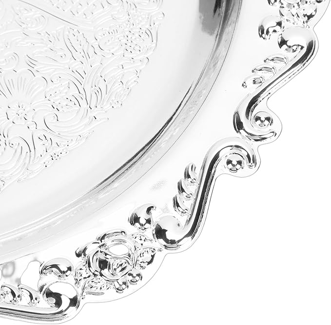 Asixxsix Asixxsix Silver Serving Tray, Vintage Floral Engraved Decorative Tray with Floral Design for Party Food Appetizers Desserts Fruits Whiskey Charcuterie (25cm) (25cm)