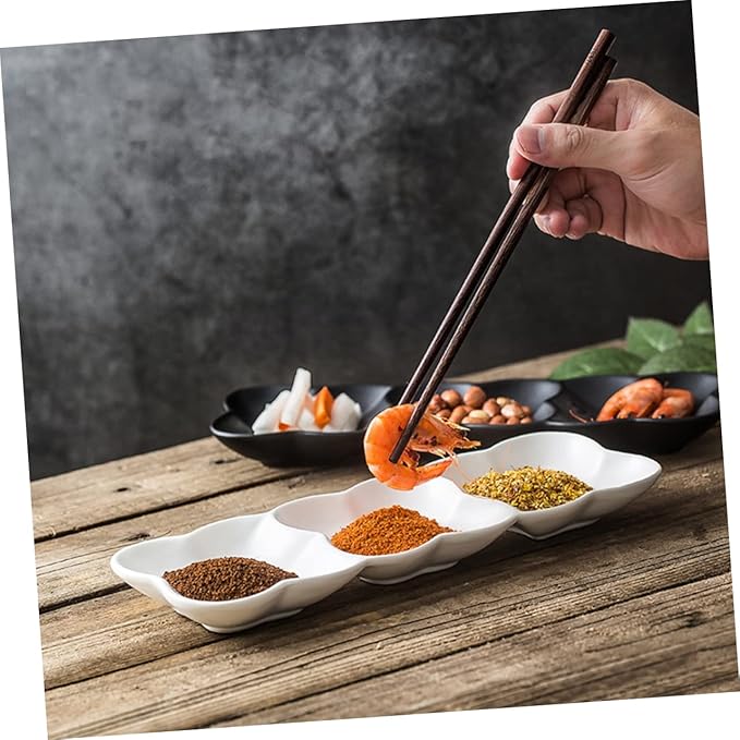PRETYZOOM Ceramic Snack Serving Tray Nordic Style Appetizer Plate with Three Grids for Dips Condiments and Snacks White Dish for Gatherings and Everyday Use