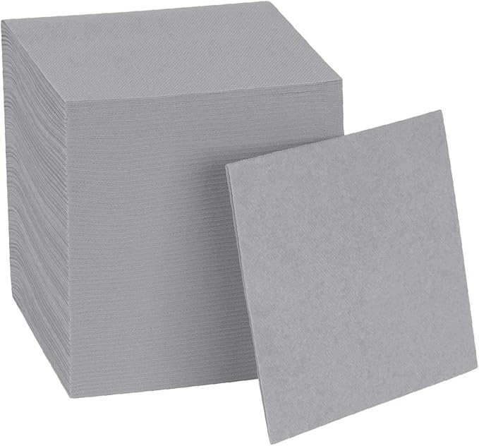 Disposable Grey Cocktail Napkins Paper - 4" x 4" High-End Linen-Like Beverage Party Square Paper Napkin Pack for Bar, Cafe, Restaurant, Christmas, Birthday, Wedding, Baby Shower - 100 Count