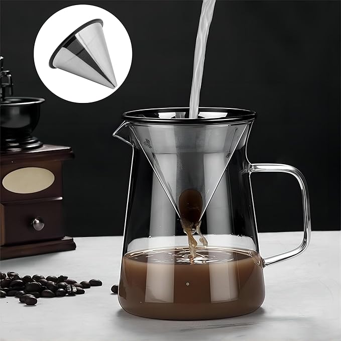 Pour Over Coffee Dripper, Paperless Stainless Steel Coffee Filter Reusable Cone Coffee Maker for Home Cafe