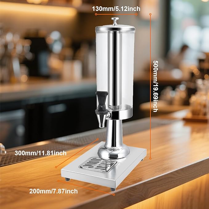 1 Gallon Commercial Beverage Dispenser with Centre Ice Core and Stand Drip Trays Stainless Steel Cold Drink Dispenser for Parties Pub Cafeteria Restaurant Home Hotel (silver, single head)