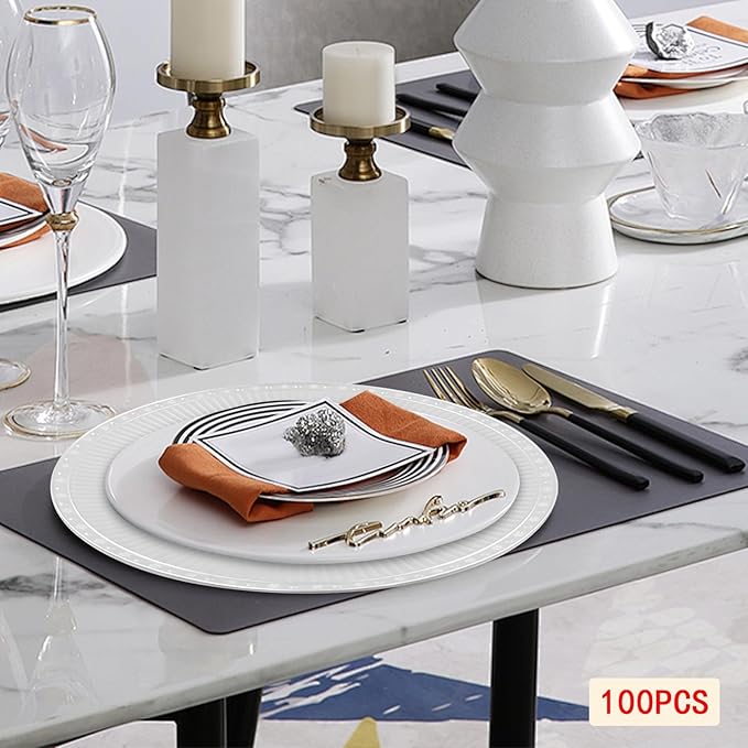 100 Pcs Round Serving Plates 13in Antique Charger Plates Bulk Plastic Charger Plates Set with Stackable &　Edge Texture Pattern Table Chargers for Parties, Weddings, Banquets, Restaurants（Silver）