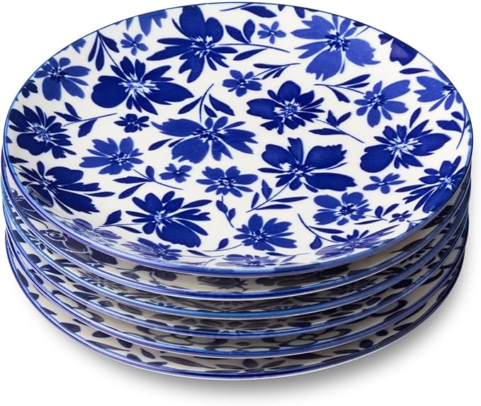 Madison Set of 6 Canape Plates - 6 Inches, Stunning Blue and White Designs - Perfect for appetizers, desserts, and small bites