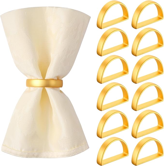 Suream Stainless Steel Napkin Rings, 12PCS Matte Gold Semicircle Napkin Ring Holders, Modern Serviette Buckles for Table Banquet Dinner Party Wedding Decoration