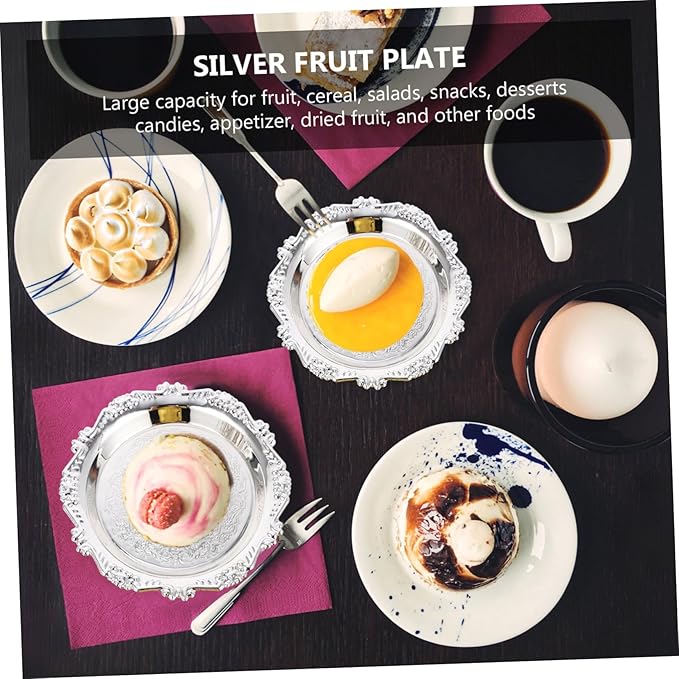 Decorative Silver Mini Snack Plates with Rack Stylish Serving Tray for Fruits Desserts and Appetizers Kitchen Dining Room and Parties