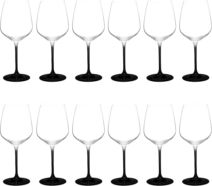 DISCOUNT PROMOS Wine Glasses 17.5 oz. Set of 12, Bulk Pack - Restaurant Glassware, Perfect for Red Wine or White Wine - Black