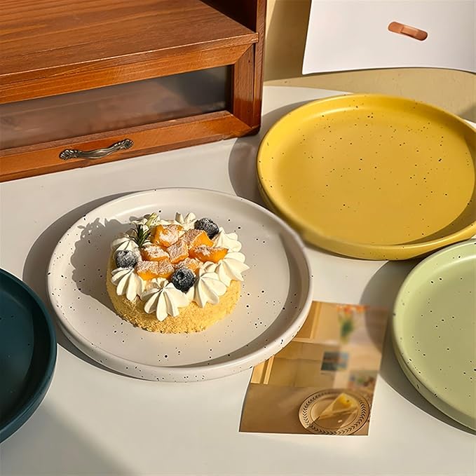 Dessert Plates Ink Dot Pattern Dining Plate Simple Ceramic Household Kitchen Restaurant Round Vintage Dessert Fruit Tray Dinner Tableware(C)
